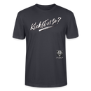 weisser Handgezeichneter Schriftzug "Kiekst'n so?" in schwungvoller Schreibschrift - typisch Berliner Spruch auf T-Shirt- Dunkles Graublau