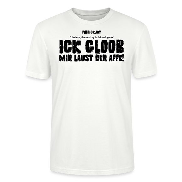 Weisses, leichtes und gerade geschnittenes Bio Shirt mit Berliner Spruch-ICK GLOOB MIR LAUST DER AFFE