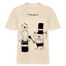 Lockeres Relaxed Fit Berlin Shirt „OHNE WORTE“ aus Bio-Baumwolle mit schwarzem Print: der Berliner Bär als doodleartige Zeichnung, der mit seinem Zauberstab einen Mittelfinger aus einem Zylinderhut hervorzaubert. - Natur