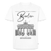 Berlin Shirt-Schriftzug 'Berlin in schwarzer Schreibschrift über der Brust-darunter das Brandenburger Tor als dunkelgraue Illustration-ganz unten steht 'KOMMSE RIN, KÖNNSE RAUSKIEKEN-Männer Premium bio T-Shirt - Weiß