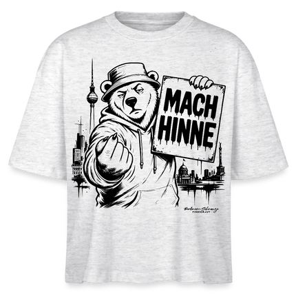 Berlin Shirt- MACH HINNE-Frauen Boxy Bio-T-Shirt mit Berliner Skyline - Weiß meliert