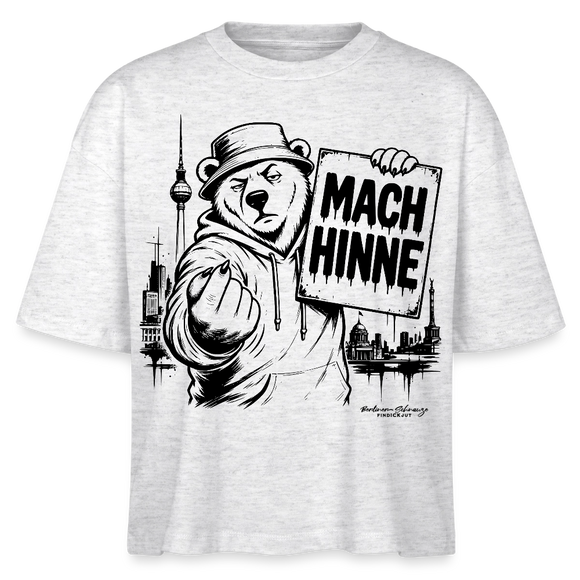 Berlin Shirt- MACH HINNE-Frauen Boxy Bio-T-Shirt mit Berliner Skyline - Weiß meliert