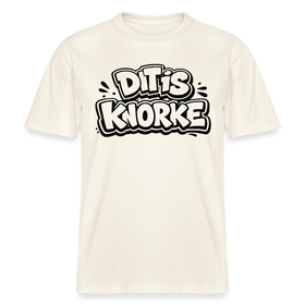 Berliner Spruch „DIT IS KNORKE“ – typografisches Statement-Design in schwarzem Outline-Comic-Style-auf lockerem unisex T-Shirt-100% Bio Baumwolle-naturweiss