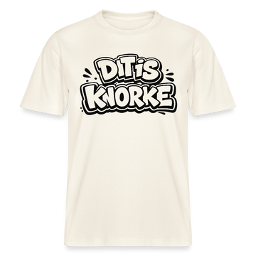 Berliner Spruch „DIT IS KNORKE“ – typografisches Statement-Design in schwarzem Outline-Comic-Style-auf lockerem unisex T-Shirt-100% Bio Baumwolle-naturweiss