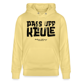 Berliner Spruch-PASS UFF KEULE-Unisex Bio-Hoodie mit Berliner Schnauze - Gelb Viva 