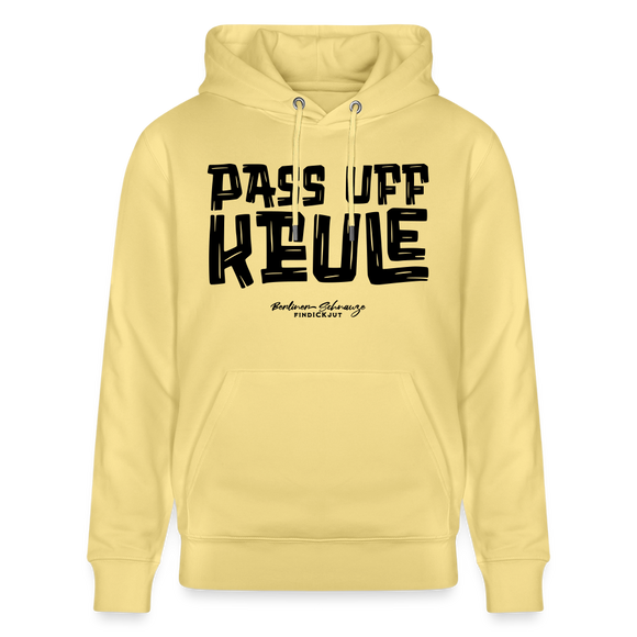 Berliner Spruch-PASS UFF KEULE-Unisex Bio-Hoodie mit Berliner Schnauze - Gelb Viva 