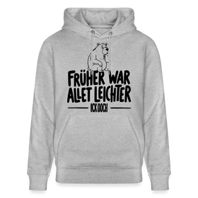 Berliner Spruch-FRÜHER WAR ALLET LEICHTERUnisex Bio-Hoodie - Grau meliert