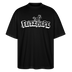 weisser Brust-Print im Cartoon-Style- Schriftzug 'FLITZPIEPE'- darüber lustige Vogelillustration-Oversized Unisex Bio T-Shirt - Schwarz