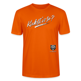 weisser Handgezeichneter Schriftzug "Kiekst'n so?" in schwungvoller Schreibschrift - typisch Berliner Spruch auf T-Shirt - Tieforange
