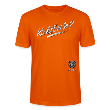 weisser Handgezeichneter Schriftzug "Kiekst'n so?" in schwungvoller Schreibschrift - typisch Berliner Spruch auf T-Shirt - Tieforange