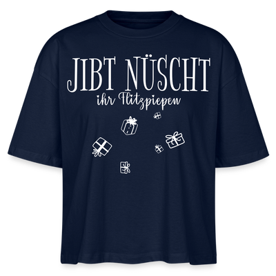 Anti-Geschenke-Shirt-mit Berliner Schnauze-JIBT NÜSCHT-Frauen Boxy Bio-T-Shirt - Navy