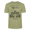 leichtes Unisex T-Shirt mit großem 'Berlin' Print und Brandenburger Tor Illustration, ideal für Fans der Hauptstadt." - Nebelgrün