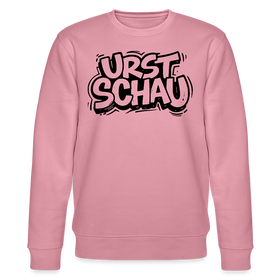 rosa farbener Bio Unisex Sweater mit schwarzem Letter-Print „URST SCHAU“ – berliner ostalgie & berliner schnauze Statement, reguläre Passform.