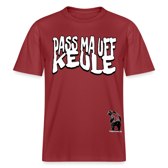 Berlin Shirt mit Spruch-weisser print-Pass ma uff keule-Relaxed Fit Unisex Bio-T-Shirt II - Erdrot