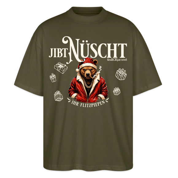 JIBT NÜSCHT-Oversized Unisex Bio T-Shirt-grummliger Bär - Khaki