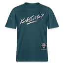 weisser Handschriftlich gestalteter Schriftzug „Kiekst’n so?“ im Stil der Berliner Schnauze- auf relaxed fit geschnittenem Bio unisex shirt-Dunkles Petrol