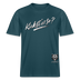 weisser Handschriftlich gestalteter Schriftzug „Kiekst’n so?“ im Stil der Berliner Schnauze- auf relaxed fit geschnittenem Bio unisex shirt-Dunkles Petrol