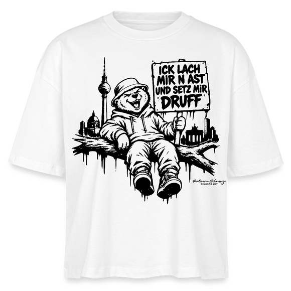 ICK LACH MIR N AST-Frauen Boxy Bio-T-Shirt mit Berliner Bär - Weiß