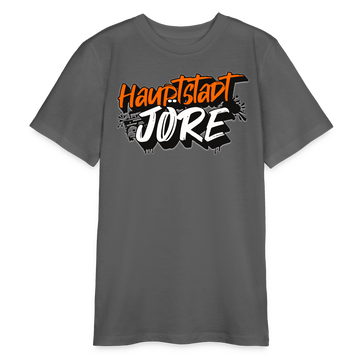 Teenager Bio T-Shirt mit 'HAUPTSTADTJÖRE' Brustprint, aus 100% Bio-Baumwolle, stabil mit Doppelnaht und bequemen Rundhalsausschnitt – perfekt für junge Berliner. - Farbe Anthrazit