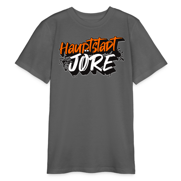 Teenager Bio T-Shirt mit 'HAUPTSTADTJÖRE' Brustprint, aus 100% Bio-Baumwolle, stabil mit Doppelnaht und bequemen Rundhalsausschnitt – perfekt für junge Berliner. - Farbe Anthrazit