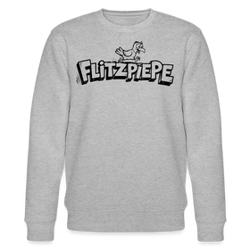 Flitzpiepe Design: Cartoon-Vogel über dem Schriftzug „FLITZPIEPE“, schwarzer Print.-Unisex Bio-Sweatshirt - Grau meliert