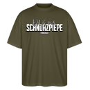 Berliner Spruch als weisser Print -Dit is mir SCHNURZPIEPE- auf Oversized Unisex Bio T-Shirt - Khaki