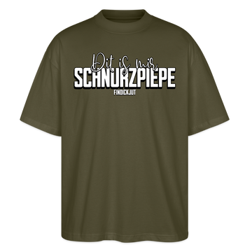 Berliner Spruch als weisser Print -Dit is mir SCHNURZPIEPE- auf Oversized Unisex Bio T-Shirt - Khaki