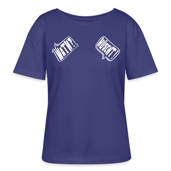 zwei weisse Sprechblasen auf der Brust-links "WATN?" -rechts "NÜSCHT!"- Das ist ne Berliner Unterhaltung auf dem Rundhals Frauen Bio-T-Shirt - Farbe Dämmerung-lilablau