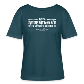 Berliner Spruch-NICH ANJESCHISSN-Rundhals Frauen Bio-T-Shirt mit echt Berliner Schnauze - Dunkles Petrol