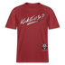 weisser Handschriftlich gestalteter Schriftzug „Kiekst’n so?“ im Stil der Berliner Schnauze- auf relaxed fit geschnittenem Bio unisex shirt- Erdrot