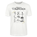 Sommer in Berlin-Unisex T-Shirt Bio - Weiß-Illustration auf einem T-Shirt mit dem Schriftzug „Dit is ’n Träumchen“. Darunter sind gezeichnete neun Szenen vom Berliner Sommer: Menschen beim Sonnen, Radfahren, Eis essen, Yoga, mit Hund spazieren, Sandburg bauen und Stand-up-Paddling. Unten steht „Sommer 2025 findICKjut“. Das Design wirkt handgezeichnet und lebensfroh.