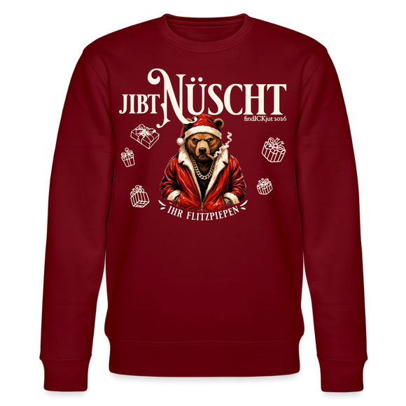 JIBT NÜSCHT-Unisex Bio-Sweatshirt-Berliner Bär Weihnachten - Burgunderrot