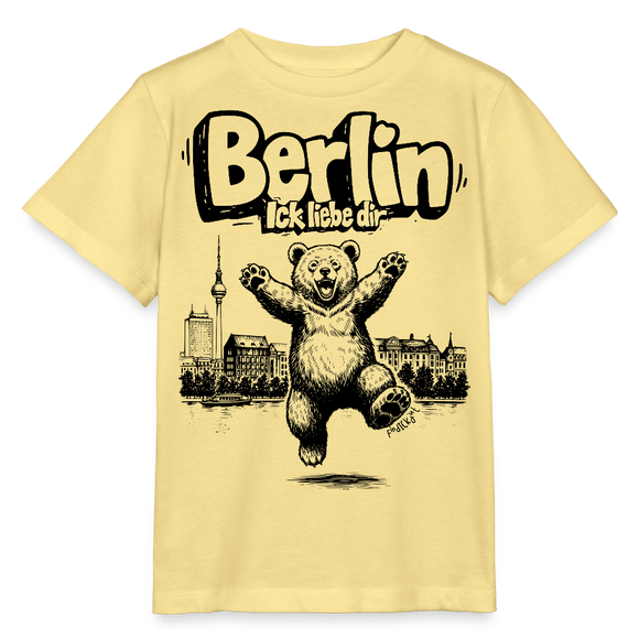 Berlin Souvenir-Kinder T-Shirt Bio-BERLIN ICK LIEBE DIR - Gelb Viva 