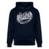 Navy farbebner Bio Unisex Hoodie mit großem weissem „Berliner Schnauze – nüscht für zarte Öhrchen“-Print im Streetart‑Stil, inklusive Berliner Wahrzeichen wie Brandenburger Tor und Fernsehturm auf dem Design.