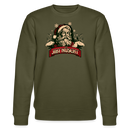 Weihnachtlicher Santa mit Rentieren und Banner JIBT NÜSCHT﻿
 – kultiges Berliner Weihnachts Sweatshirt in Khaki, Statement-Design, Bio-Baumwolle, nachhaltige Mode