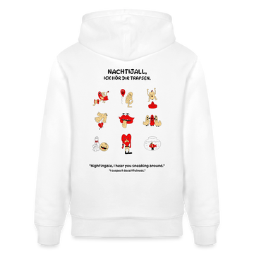 Hoodie mit „Nachtijall ick hör dir trapsen“-Design, 100% Bio-Baumwolle, doppelt gefütterte Kapuze, Kängurutasche und robustes Material für echte Berliner Schnauzen - Weiß