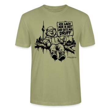 ICK LACH MIR N AST - Schmal geschnittenes Bio-Unisex-T-Shirt mit Berliner Bär - Nebelgrün