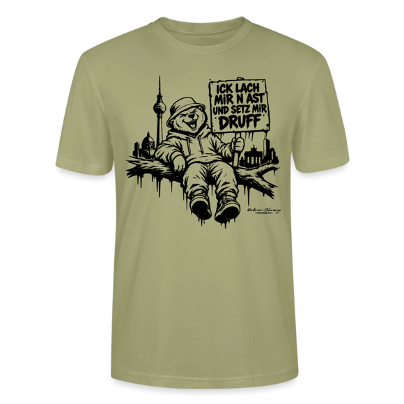 ICK LACH MIR N AST - Schmal geschnittenes Bio-Unisex-T-Shirt mit Berliner Bär - Nebelgrün