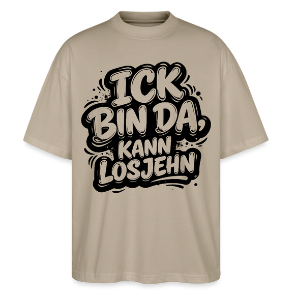 Berliner Schnauze uff Oversized Unisex Bio T-Shirt-BIN DA, KANN LOSJEHN - Steingrau