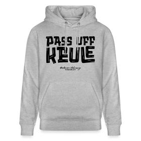 Berliner Spruch-PASS UFF KEULE-Unisex Bio-Hoodie mit Berliner Schnauze - Grau meliert
