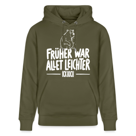 Berliner Spruch-FRÜHER WAR ALLET LEICHTERUnisex Bio-Hoodie - Khaki Grün