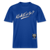 weisser Handschriftlich gestalteter Schriftzug „Kiekst’n so?“ im Stil der Berliner Schnauze- auf relaxed fit geschnittenem Bio unisex shirt - Dunkelblau