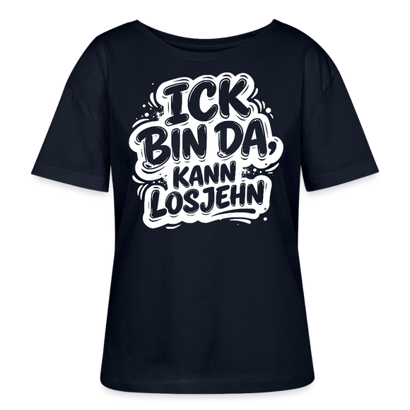 BIN DA, KANN LOSJEHN-Rundhals Frauen Bio-T-Shirt mit Berliner Schnauze - Navy