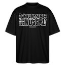 Berliner Spruch-ICK WUNDER MIR ÜBER JAR NÜSCHT MEHR-Oversized Unisex Bio T-Shirt - weiss gerahmte Blockschrift auf Schwarzem Stoff