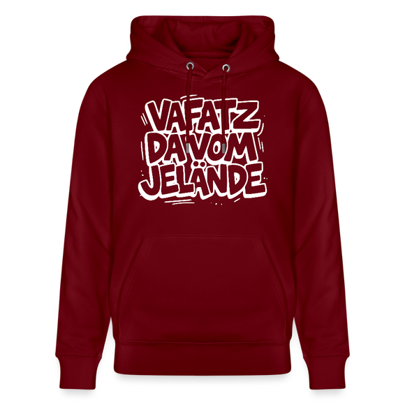 Berliner Kultspruch-VAFATZ DA VOM JELÄNDE-Unisex Bio-Hoodie - Burgunderrot