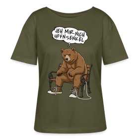 Berliner Bär Shirt-JEH MIR NICH UFFN SENKEL-Rundhals Frauen Bio-T-Shirt - Khaki