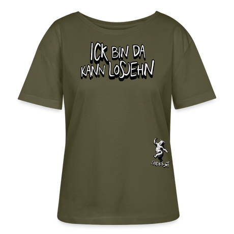 ICK BIN DA-Rundhals Frauen Bio-T-Shirt - Khaki
