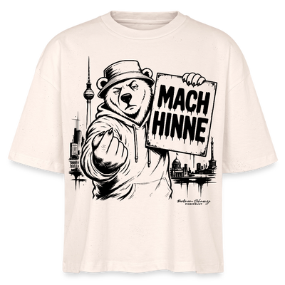 Berlin Shirt- MACH HINNE-Frauen Boxy Bio-T-Shirt mit Berliner Skyline - Natur