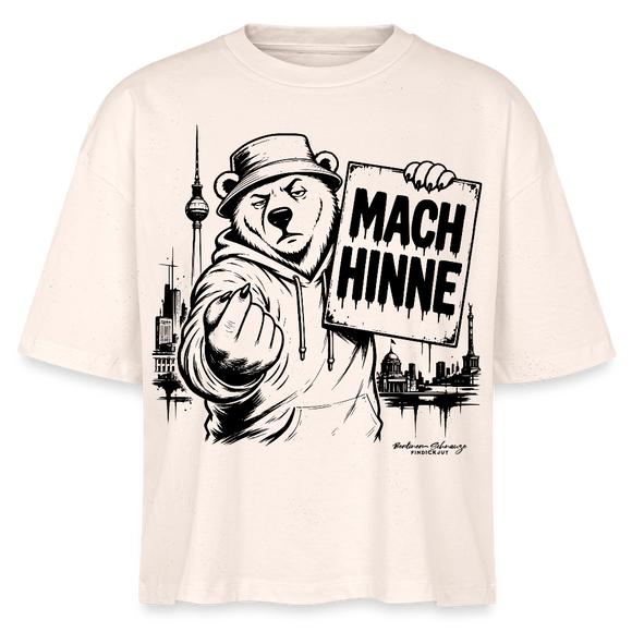Berlin Shirt- MACH HINNE-Frauen Boxy Bio-T-Shirt mit Berliner Skyline - Natur