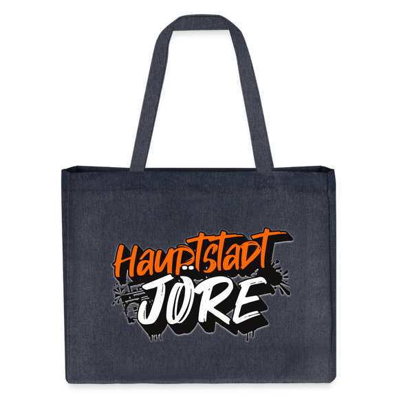 Große Einkaufstasche mit 'HAUPTSTADTJÖRE' Print- aus recyceltem Material, robuste Kante, verstärkte Henkel, nachhaltig produziert – perfekt für den täglichen Einkauf im Berliner Style. -Farbe  midnight Blue